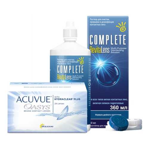 Контактные линзы Acuvue Oasys 24 линзы R 8.8 +1.75 + Раствор Complete RevitaLens 360 мл в Фармакопейка