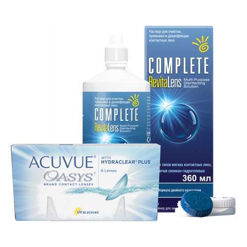 Контактные линзы Acuvue Oasys 6 линз R 8.4 +3.00 + Раствор Complete RevitaLens 360 мл в Фармакопейка